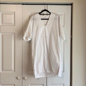 Everlane Cotton V-Neck Dress White Pockets